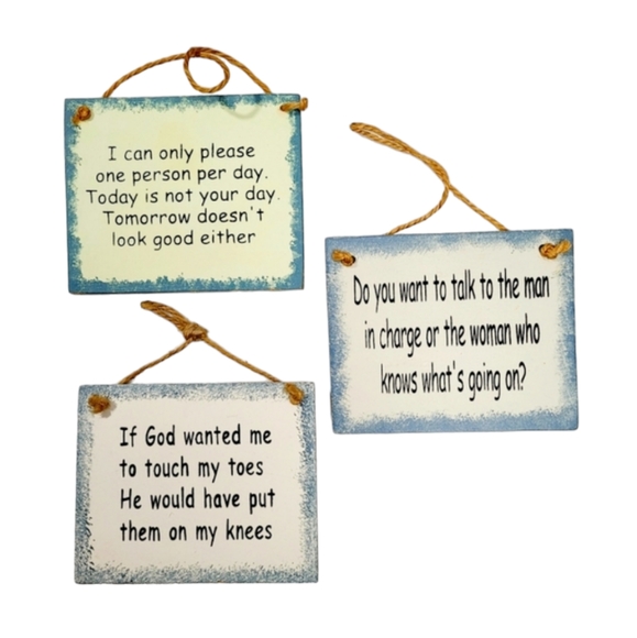 Set of 3 Wooden Hanging or Magnetic Wall Signs Plaques 5" x 4" - Picture 1 of 2